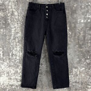 Princess Polly Sz 8 High Rise Button Fly Jeans Distressed Denim Pants